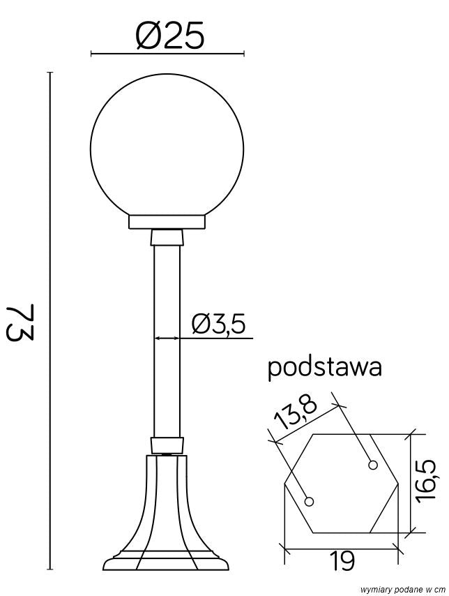 Lampada da giardino SU-MA KULE 73cm globo 25cm E27 IP43 nera