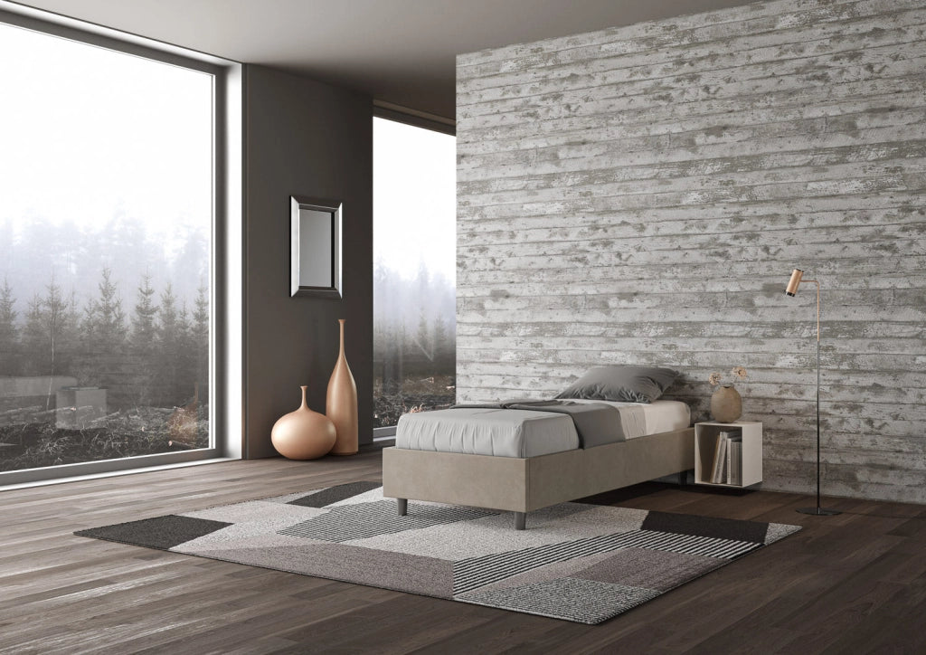 Letto 1 Piazza e Mezzo Sommier 120x200 cm con Rete e Contenitore Azelia Sabbia