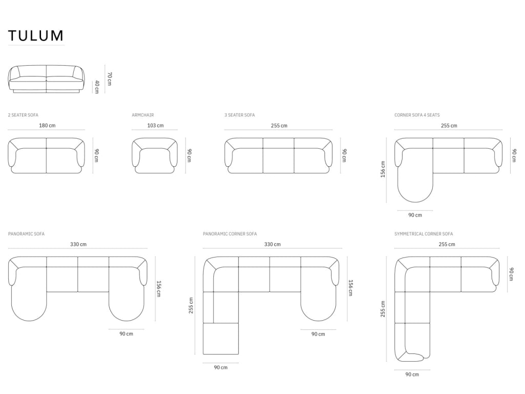 Cosmopolitan Design - Divano panoramico destro "Tulum" 6 posti in velluto verde 