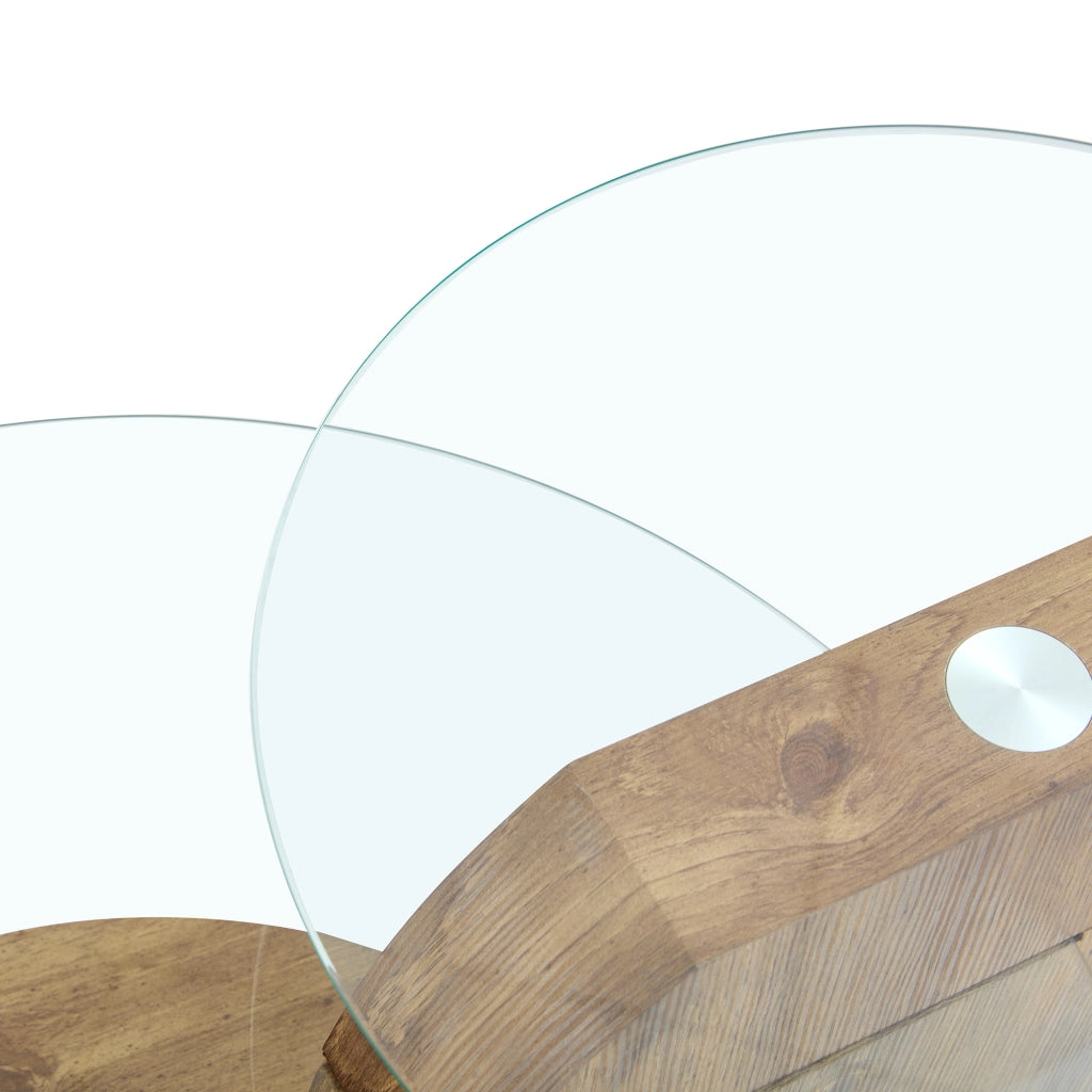 Tavolino da caffè moderno in vetro temperato e MDF con design multilivello
