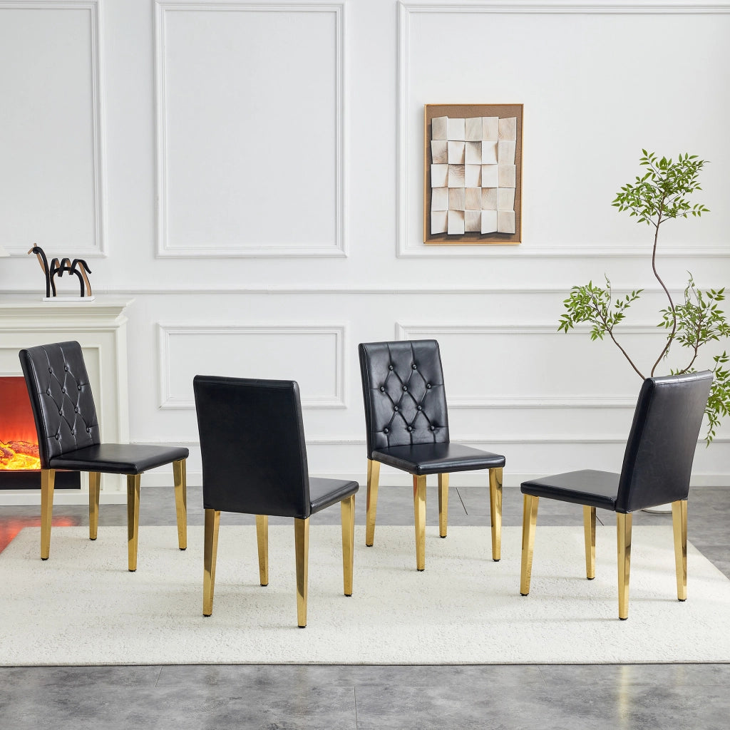 Set di 4 sedie da pranzo nere - Zephmum- Gambe in metallo oro lucido