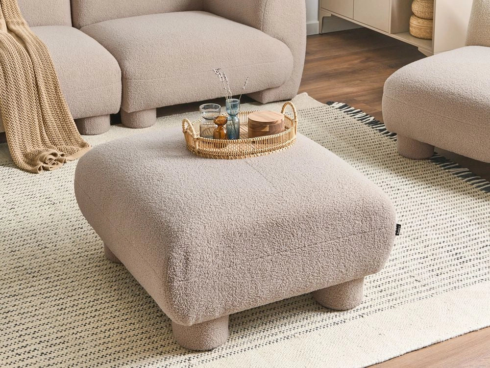 Pouf modulare singolo a profilo ribassato in tessuto bouclé beige