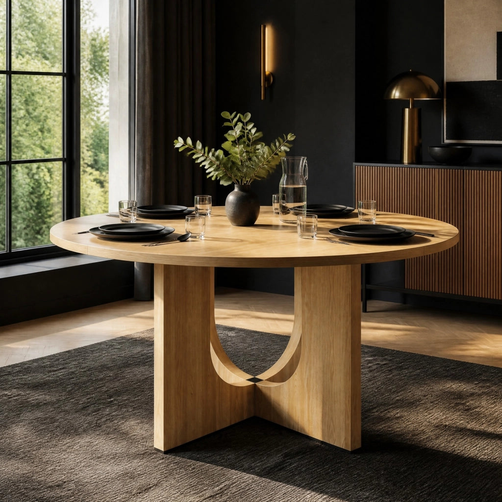 TAVOLO da pranzo rotondo 120 cm MDF colore rovere