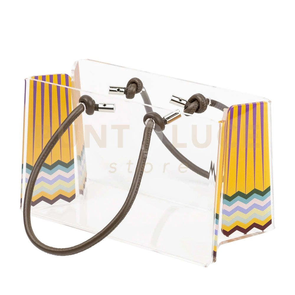 SHOPPER GRANDE CHARLOTTE IN CRISTALLO ACRILICO TRASPARENTE E CON DECORO RAINBOW
