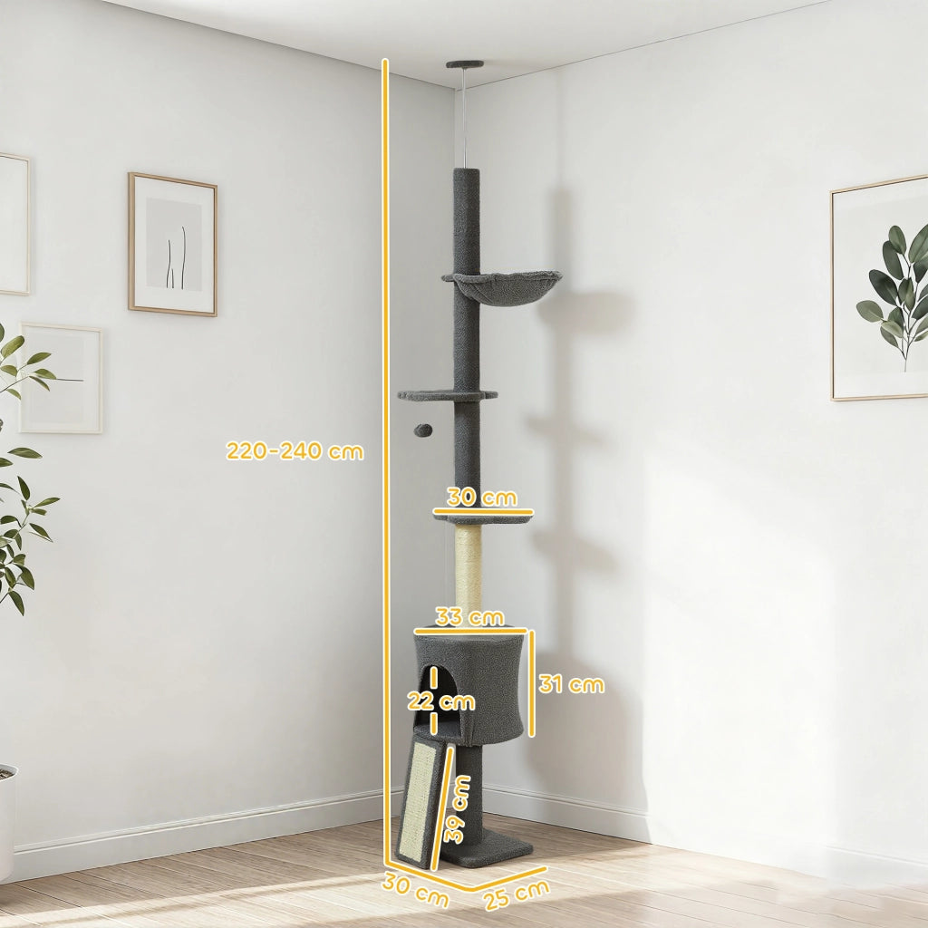 Albero gatto con amaca e cesta ¨C Minimal ¨C Grigio