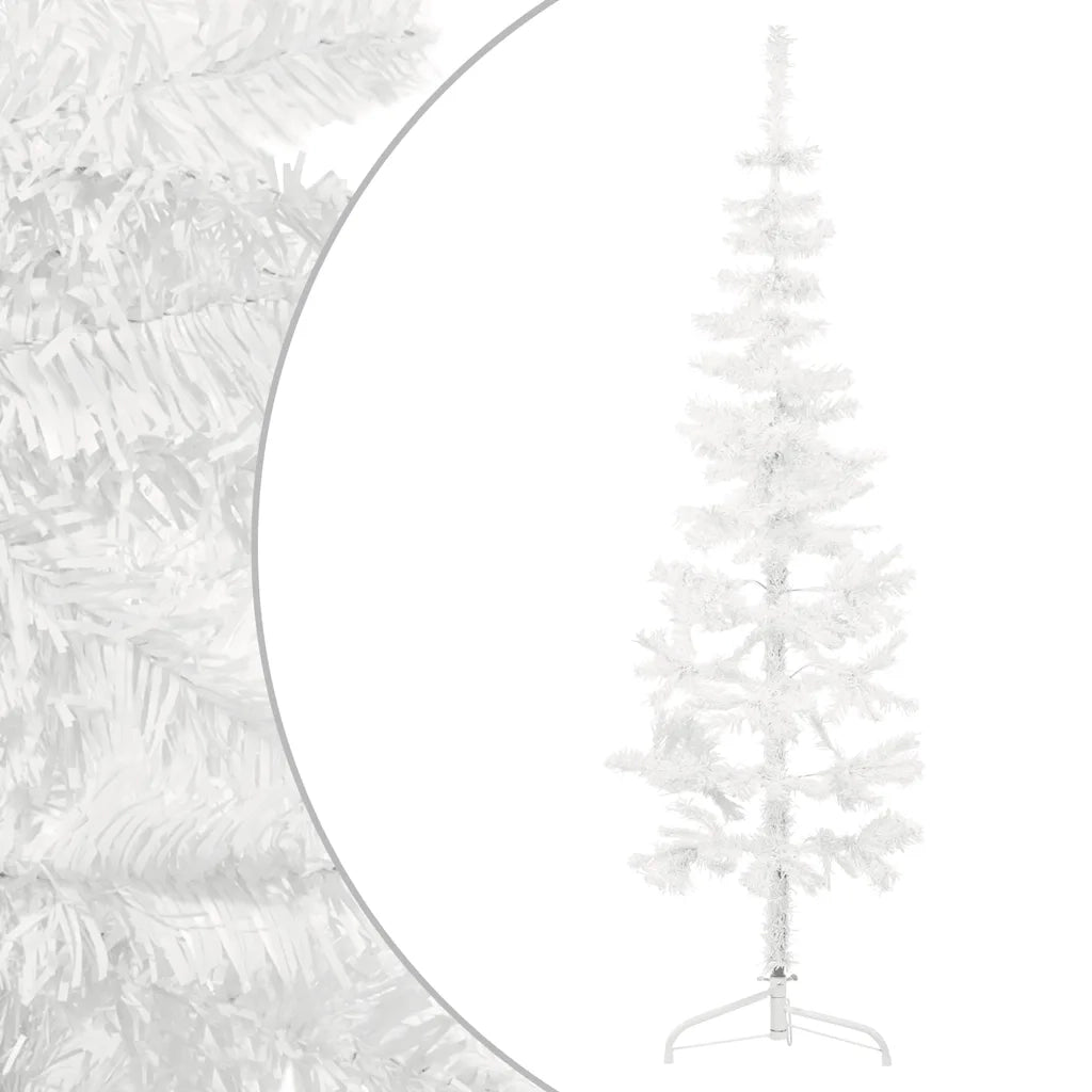 Albero Natale Artificiale Sottile a Met¨¤ Supporto-Albero Natalizio Bianco 120 cm