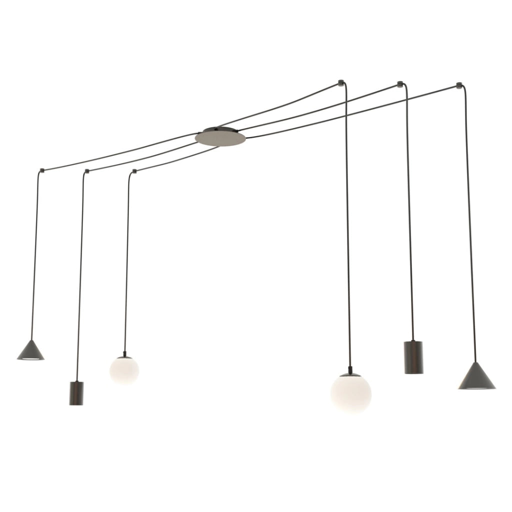 Lampada sospensione ragno FUJI nera 6 luci IP20 Emibig