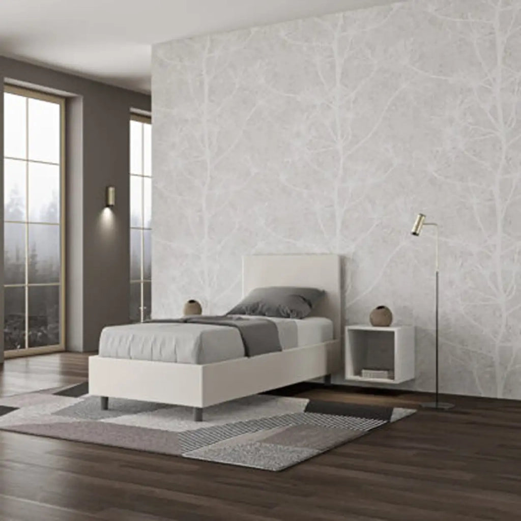 Letto singolo con rete imbottito 80x210 similpelle bianco Adele
