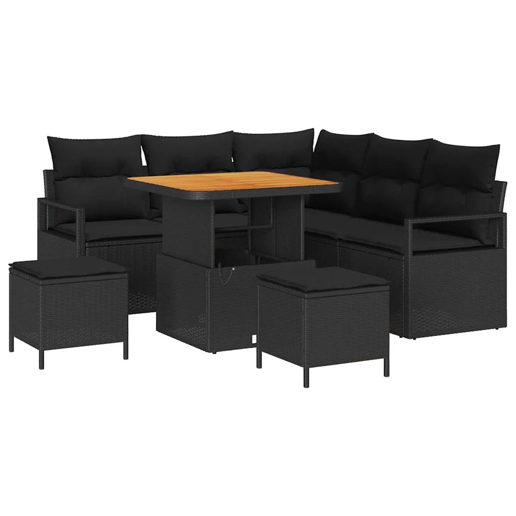 Set Divano da Giardino con cuscino con archiviazione 8 pcs Nero 3364469