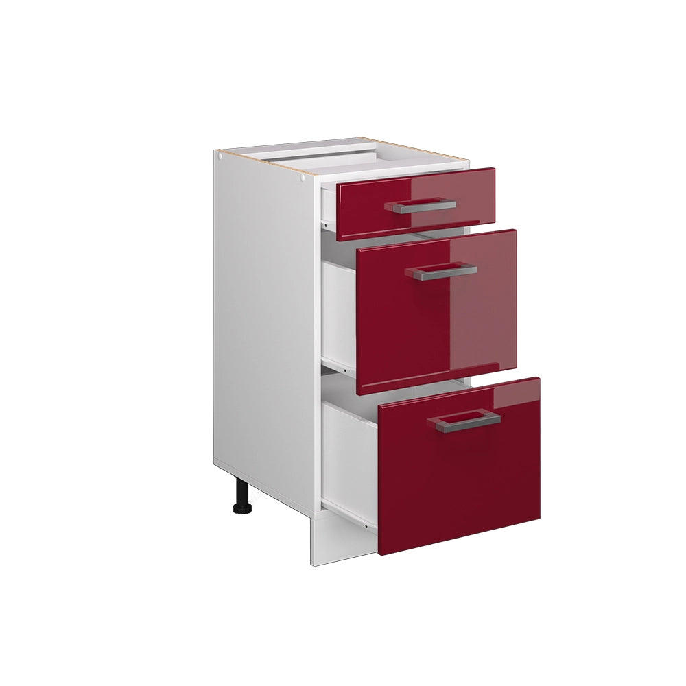 Vicco Base universale Rosso bordeaux lucido 40 cm con cassetti, senza piano di lavoro