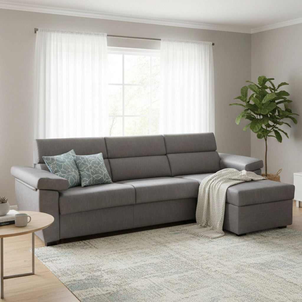 Tolle, Divano Letto con Penisola Sfoderabile Made in Italy, 285x160 cm Grigio