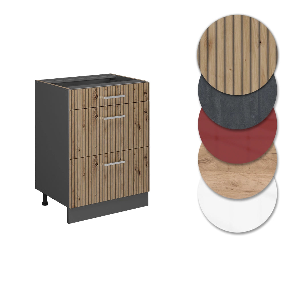 Vicco Mobiletto base per cucina Rovere artigianale 60 cm con cassetti, senza piano di lavoro