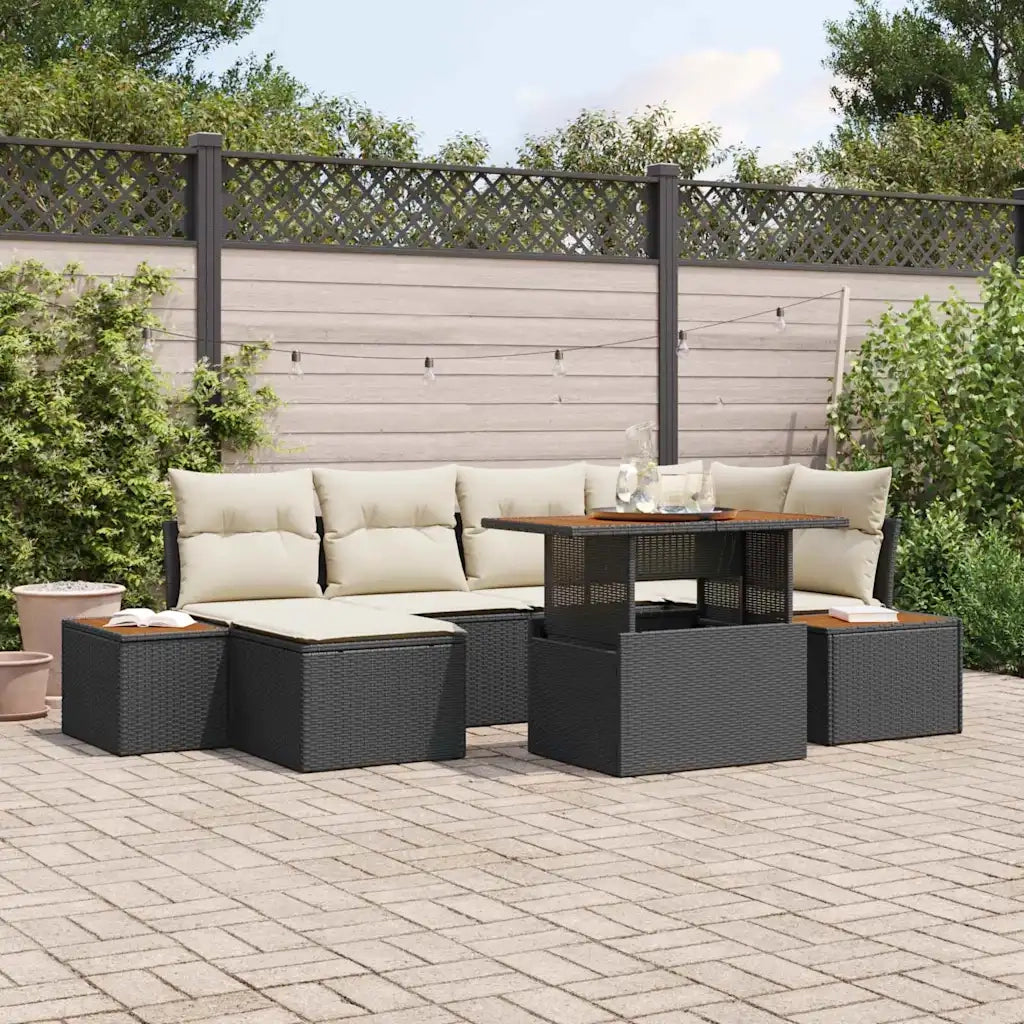Set da Pranzo per Giardino con cuscino 7 pcs Nero e Beige