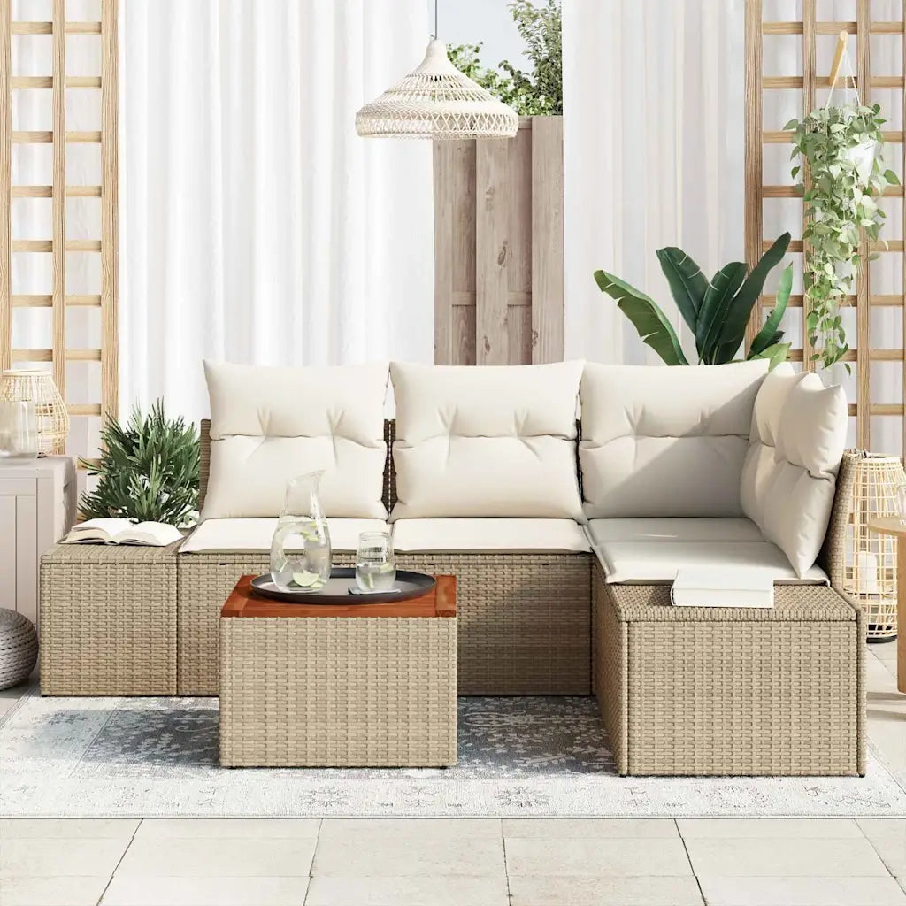 Set Divano da Giardino con cuscino 5 pcs Beige polyrattan 3347953