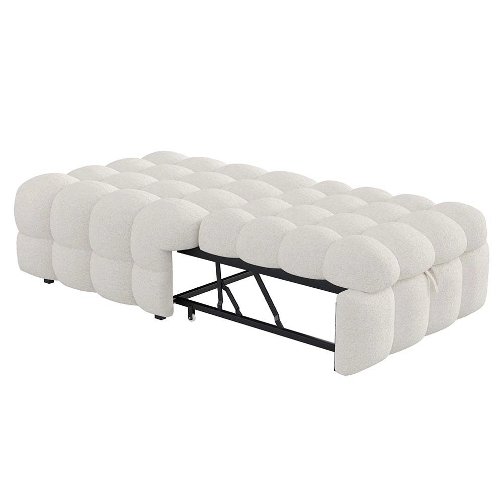Pouf letto 2in1 - Xylo - beige, tessuto teddy, morbido, trasformabile