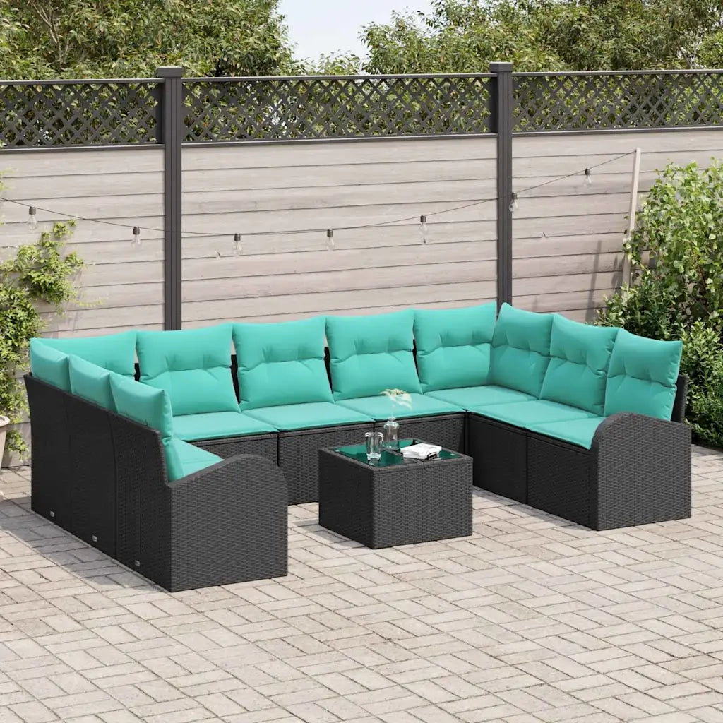 Set Divano da Giardino 10 pcs Nero e Turchese polyrattan 3354885