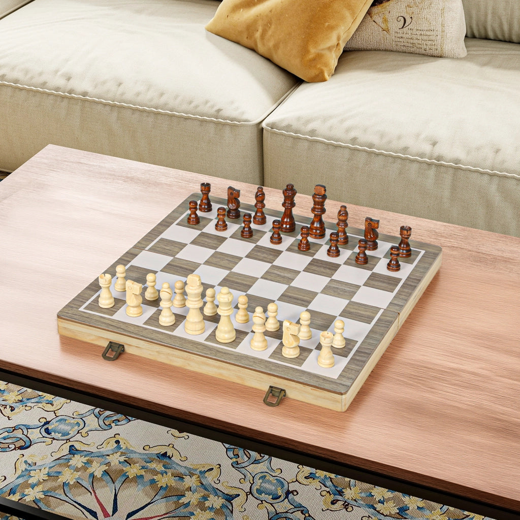 Set Scacchi e Dama Pieghevole - Xylo - Valigetta Compatta Noce