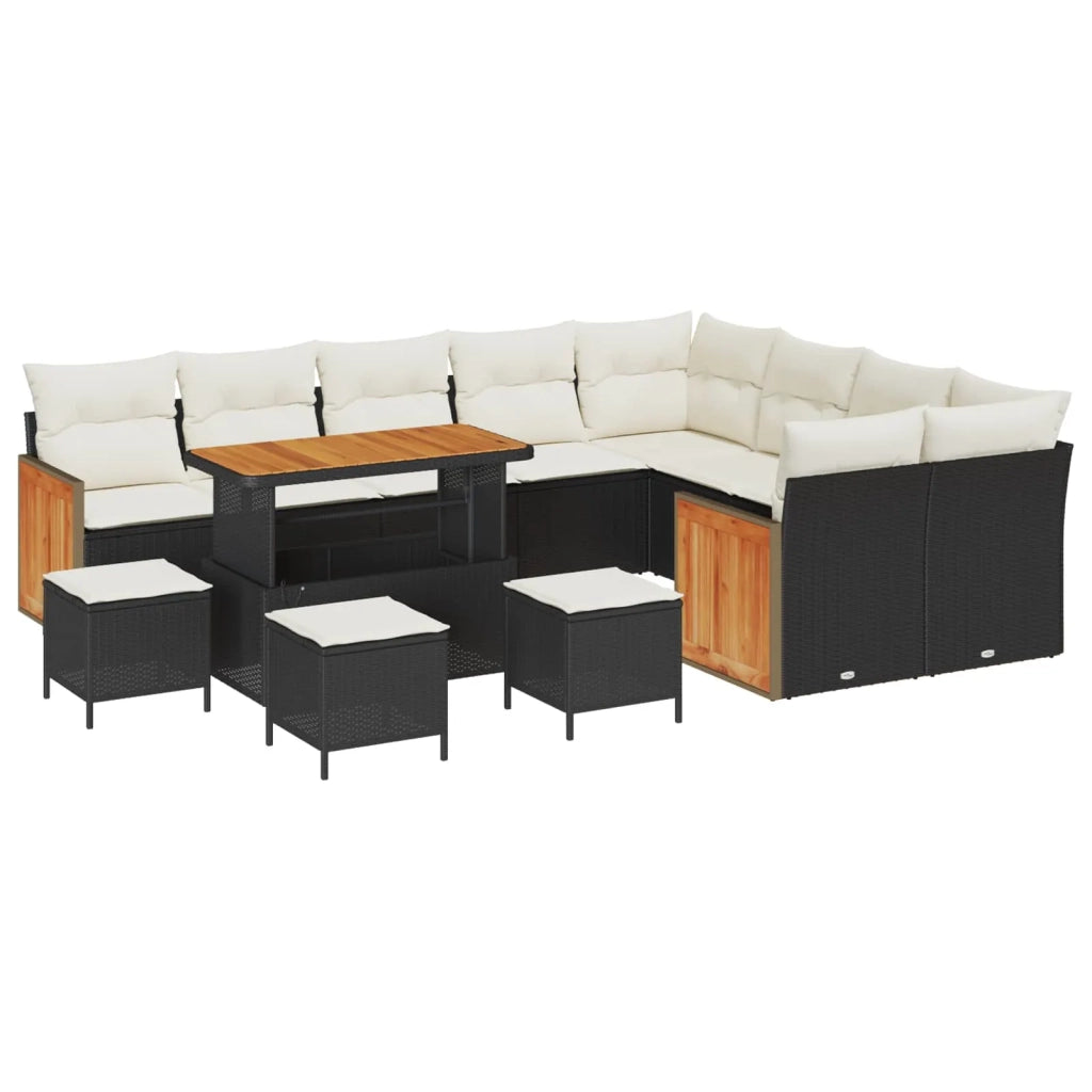 Set Divano da Giardino con cuscino 13 pcs Nero e Crema 3363220