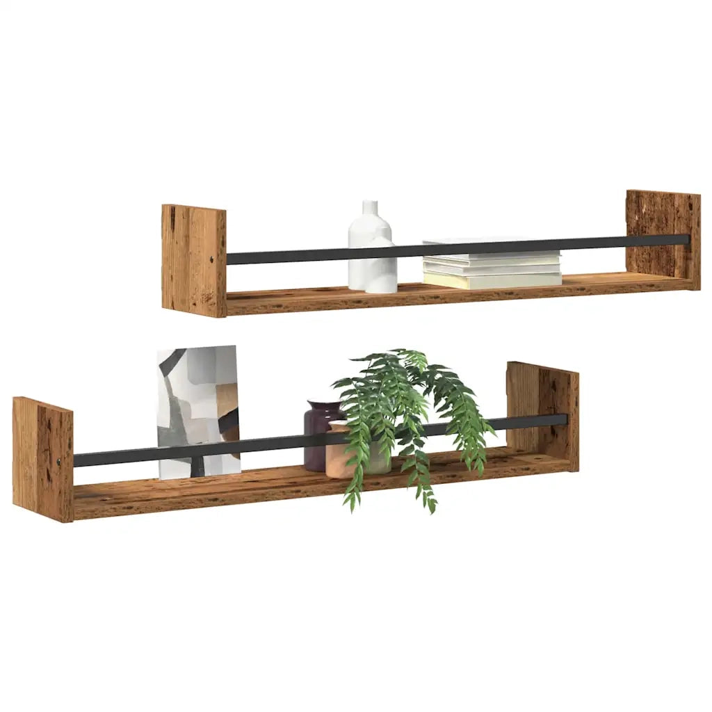 Scaffale da parete 2 pcs Legno vecchio 80 x 16 x 14 cm 869085
