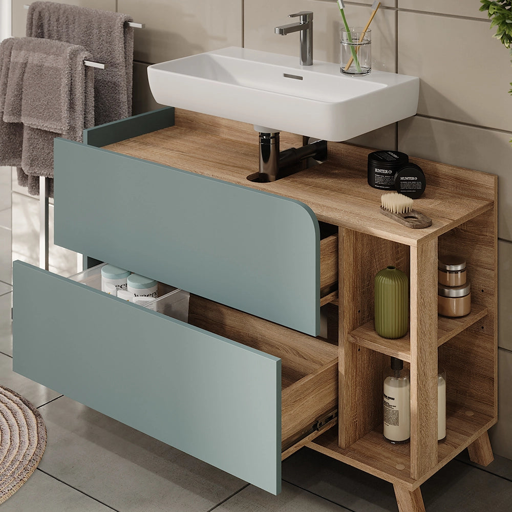Vicco Set di mobili da bagno Sonoma/blu 3 parti