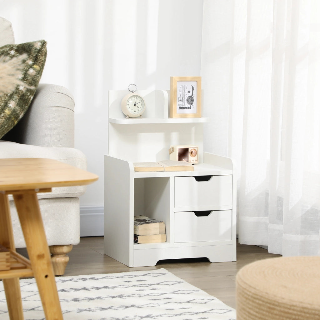 Comodino con 2 cassetti e scaffale ¨C Minimal ¨C Legno bianco