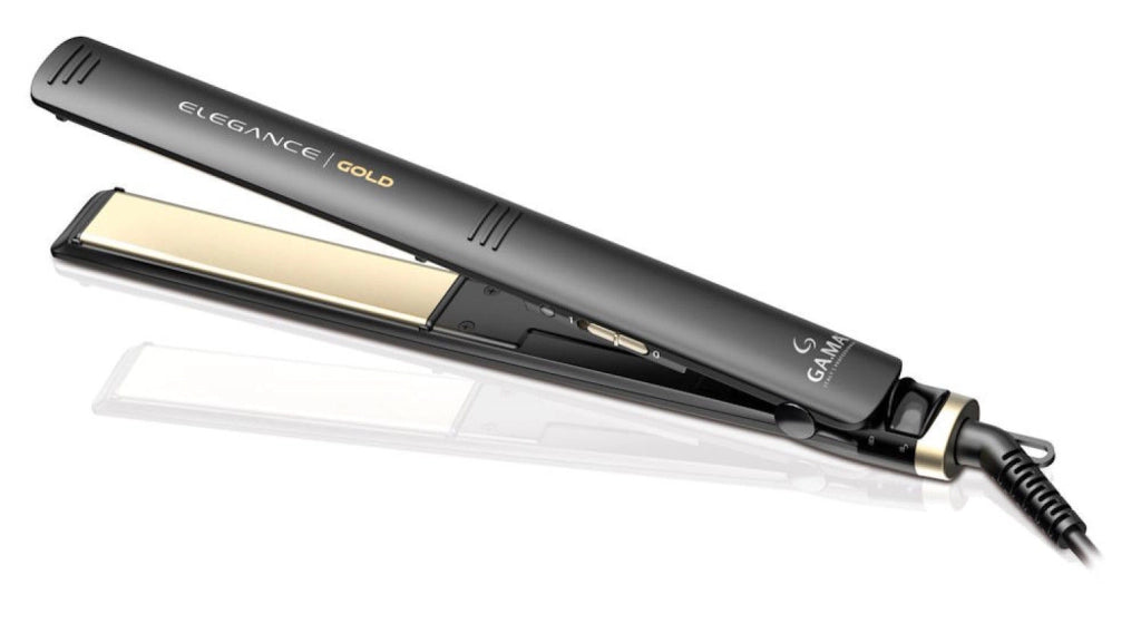 GA.MA Piastra Elegance Gold: trafile larghe in ceramica e olio d'argan oro fluido, ceramica ion, effetto liscio o mosso a lungo, riscaldamento istantaneo, temperatura ideale fissa, pulsante chiudi piastra