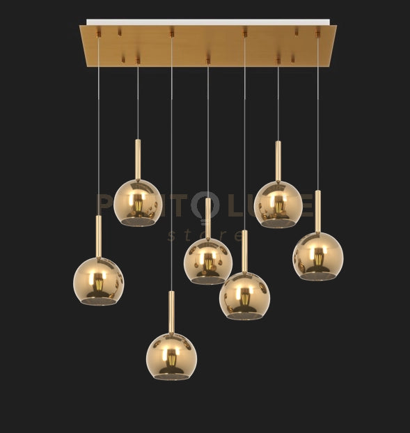 SOSP. OTTONE SAT. RETTANGOLARE 7 LUCI VETRI TUTTI PICCOLO ORO 1155OS-S7 RP-OR