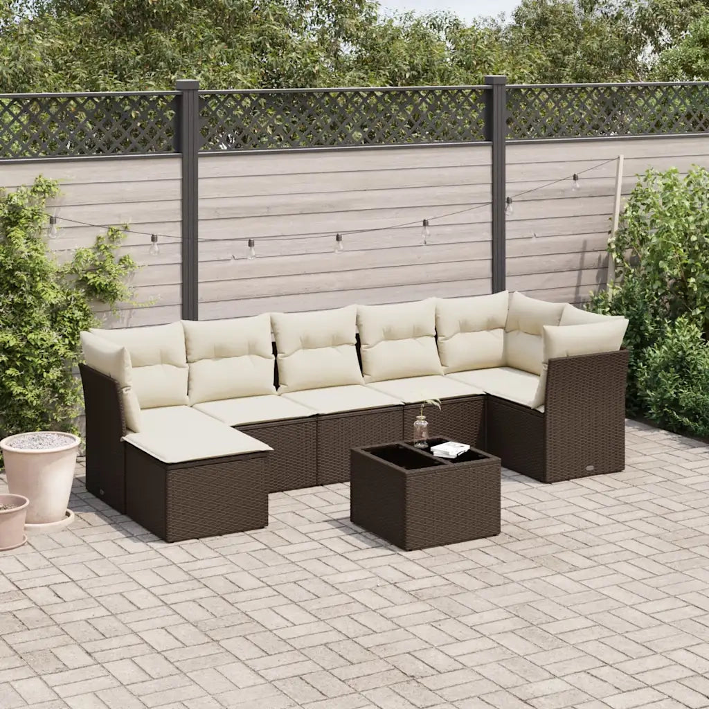 Set Divani da Giardino 8 pz con Cuscini Marrone in Polyrattan 3217983