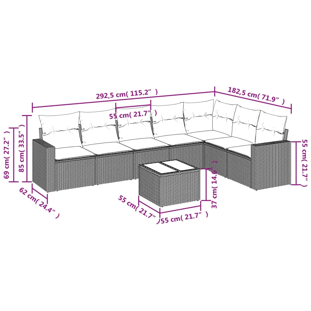 Set Divano da Giardino 8pz con Cuscini Grigio Chiaro Polyrattan 3251399