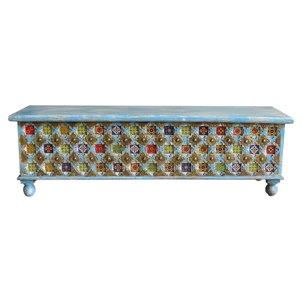 Baule in legno blu 146x40x45h
