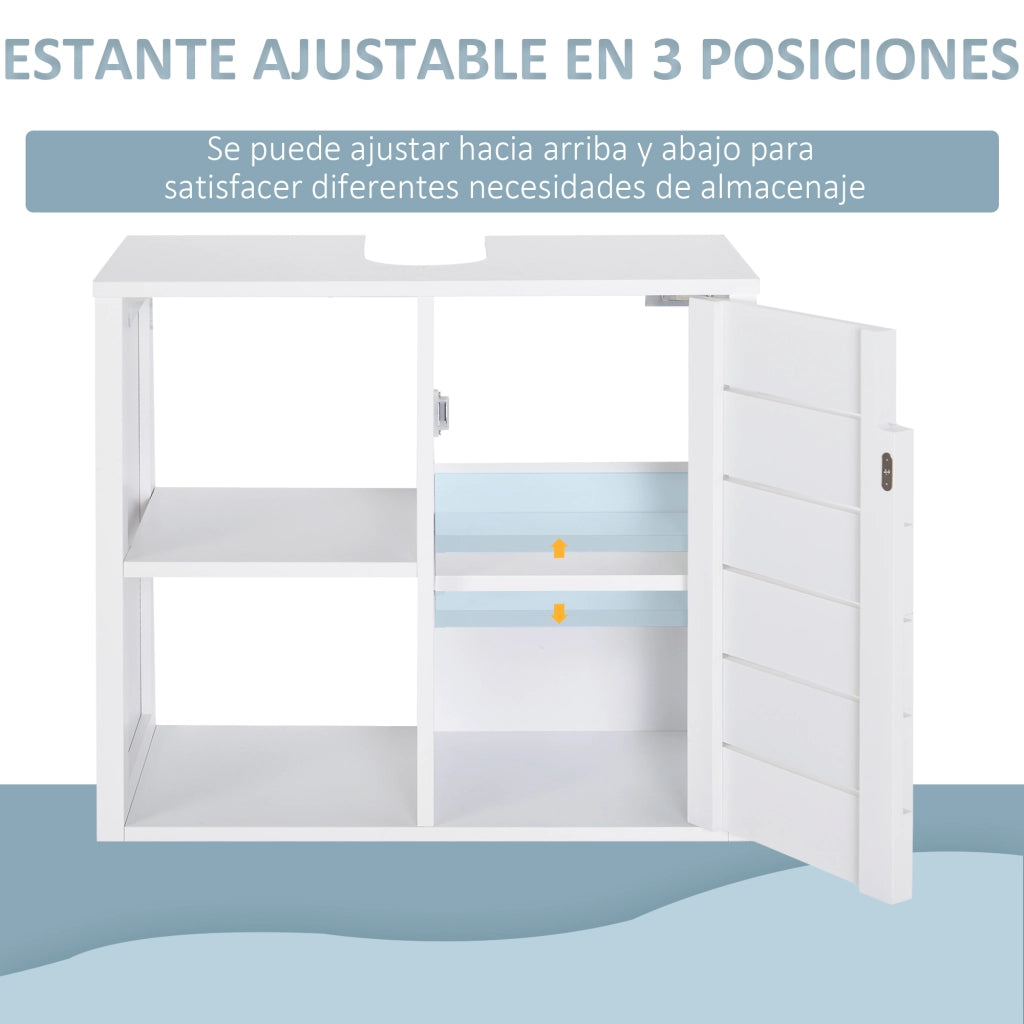 Mobiletto Sottolavabo Sospeso con 2 Ripiani e Anta ¨C Minimal ¨C 60x30x54 cm Bianco