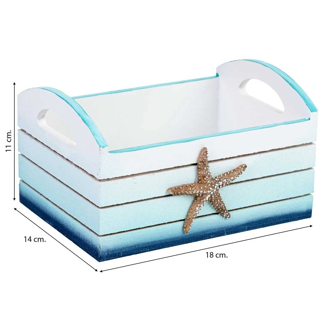 Vassoio decorativo in legno con stella blu, 18x14x11 cm