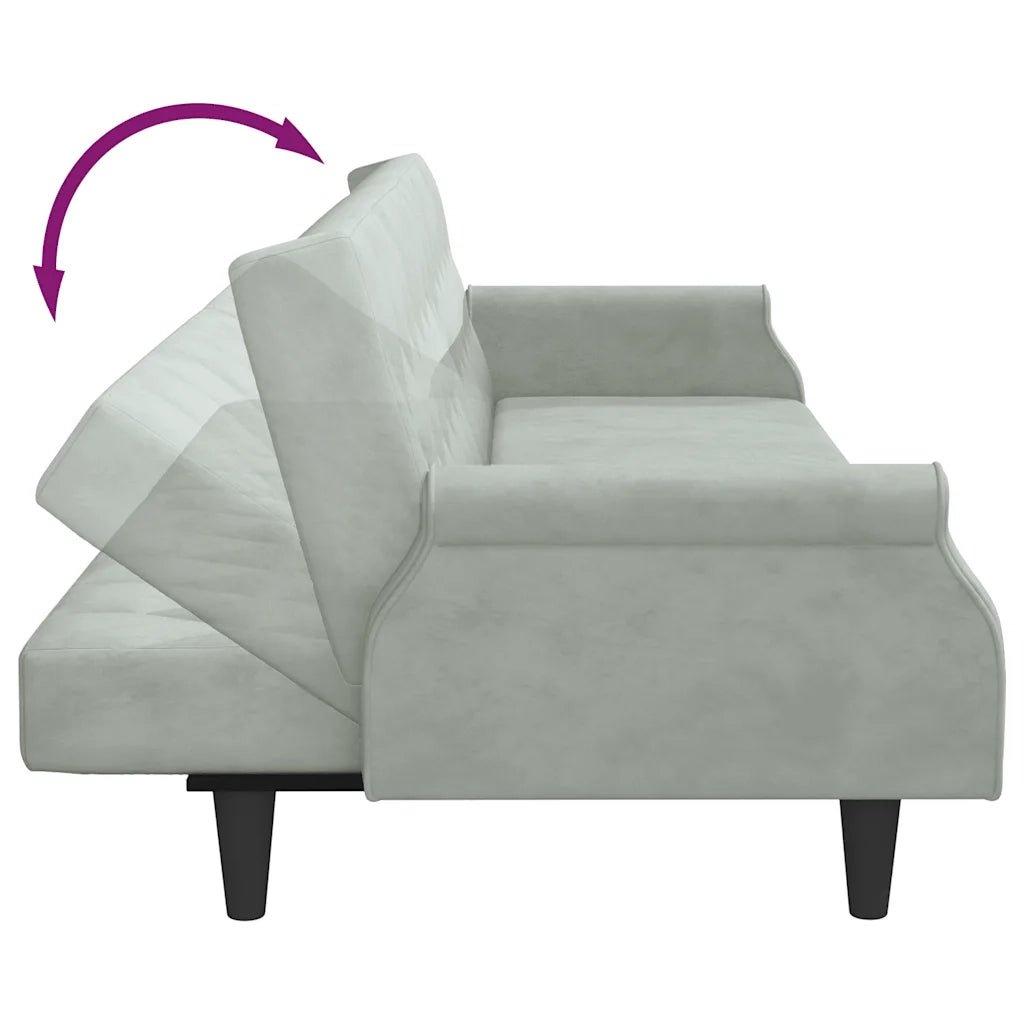 Divano Letto con Braccioli-Sofa Letto-Daybed Grigio Chiaro in Velluto