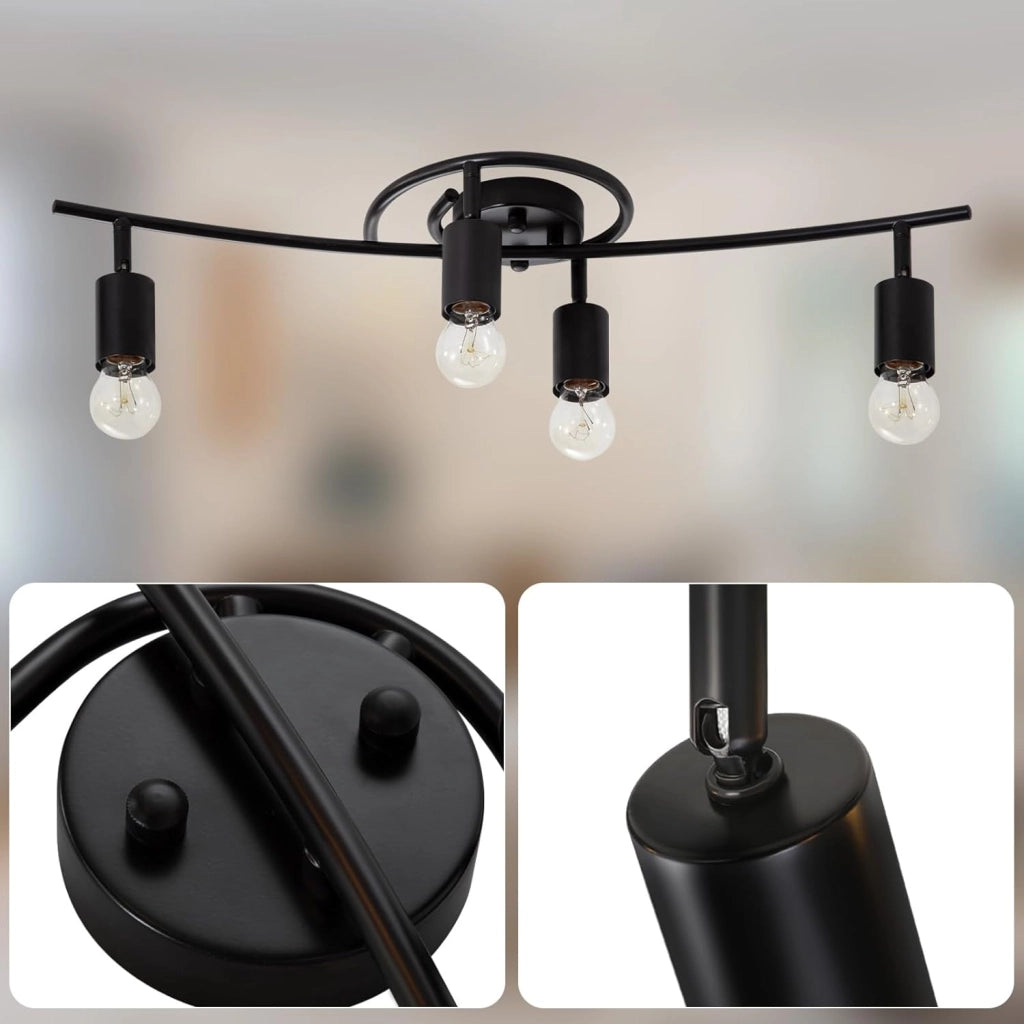 ZMH Faretto da soffitto nero a 4 luci orientabile a 350° E27 per cucina corridoio
