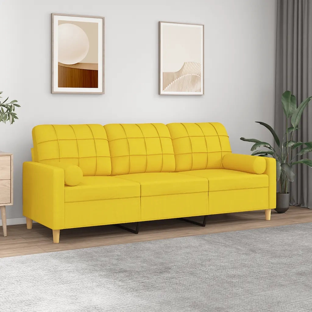 Divano a 3 Posti con Cuscini-Sofa 3 Posti con Cuscini Giallo Chiaro 180 cm in Tessuto 813362