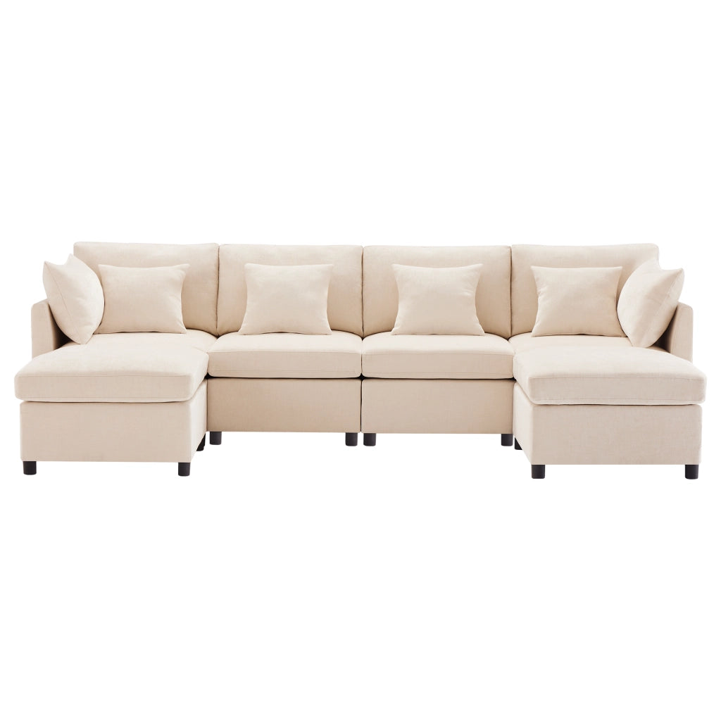 Divano modulare - Zephmum- Trasformabile in U e L, 2 pouf, 6 cuscini, tessuto chenille