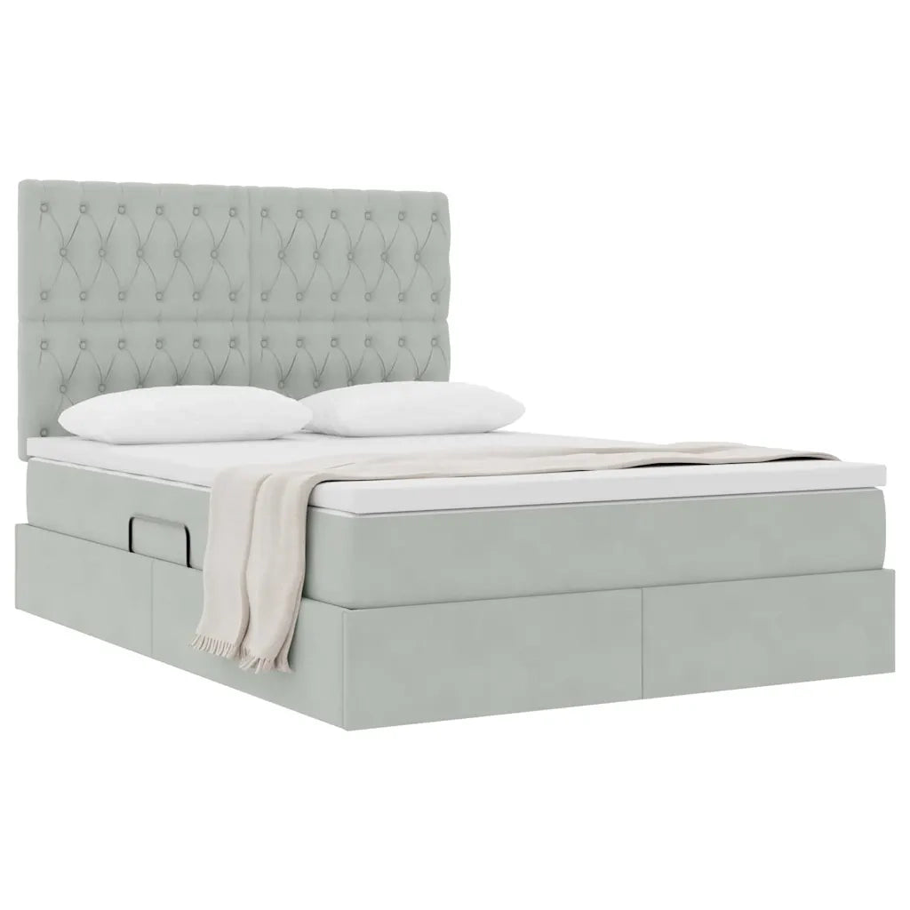 Letto con contenitore e materasso Grigio chiaro 140 x 200 cm