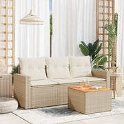 Set Divano da Giardino 4 pz con Cuscini Beige in Polyrattan 3223993