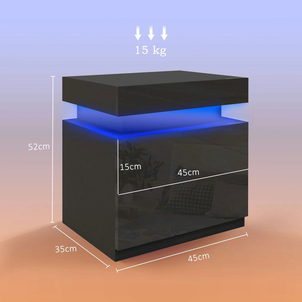 Comodino con Luci LED e 2 Cassetti ¨C Minimal ¨C 45x35x52 cm Nero