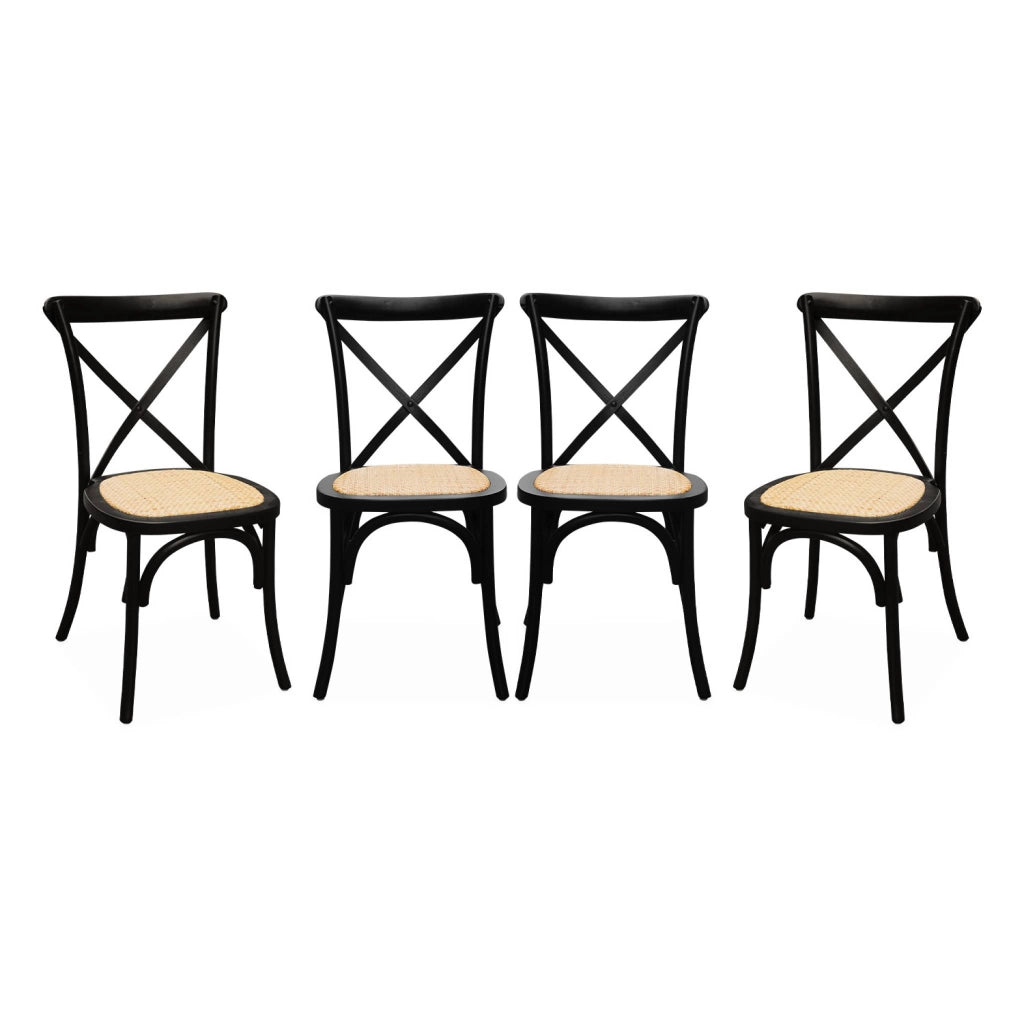 Set 4 sedie da bistrot vintage in legno, nero