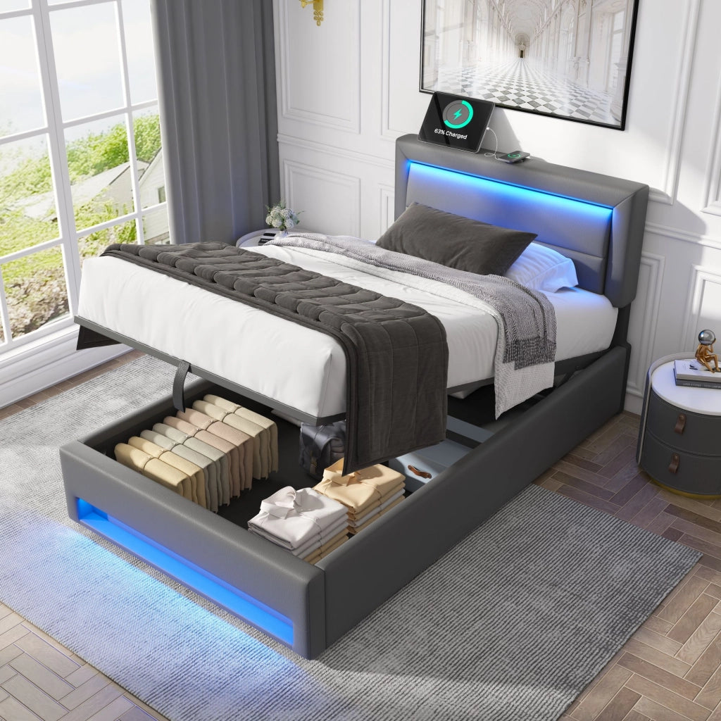 letto imbottito pu grigio 90 x 190 cm