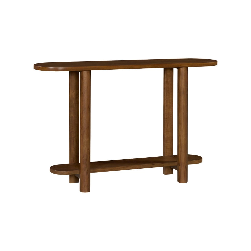 Consolle ovale in legno di acacia a 2 livelli, noce