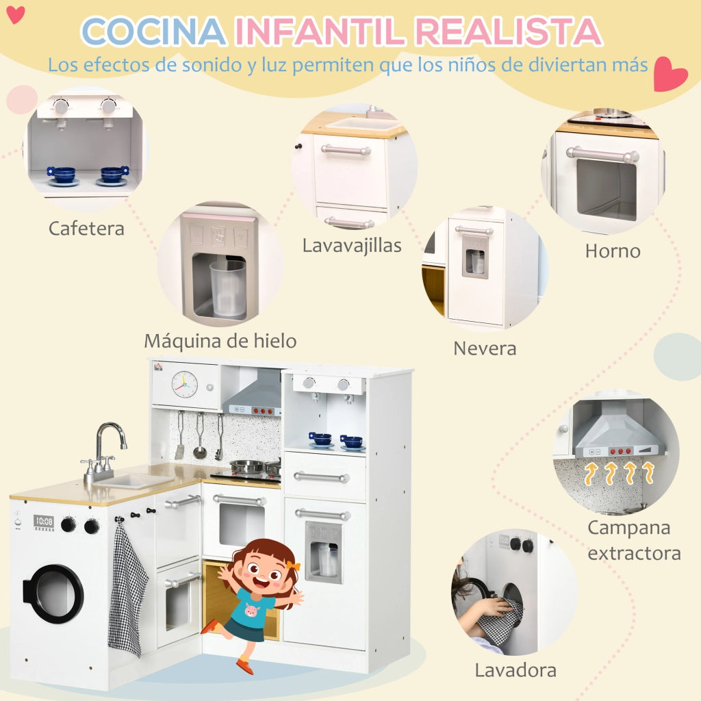 Cucina Giocattolo in Legno per Bambini ¨C Minimal ¨C Bianco con Luci e Suoni