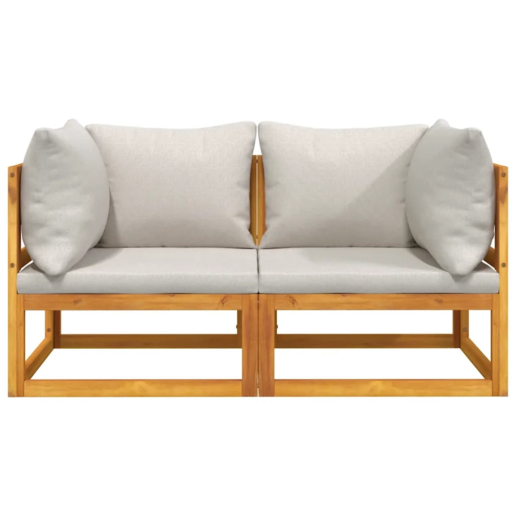 Divano da esterno-Divani Angolo Modulari 2pz Cuscini Grigio Chiaro Legno Acacia