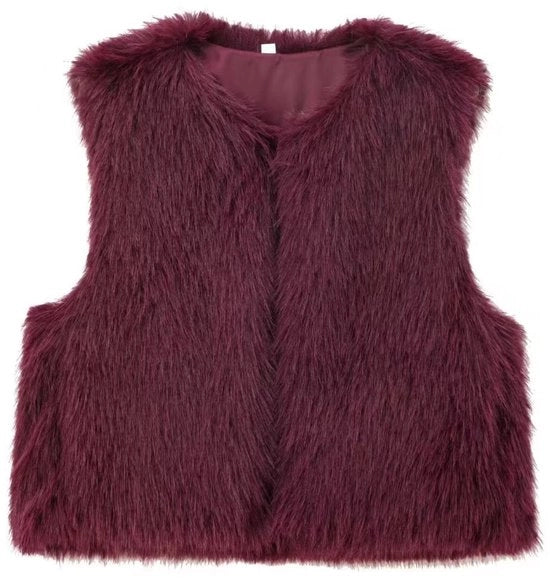 Vestone invernale per donne - Vest - vestito di pelliccia artificiale - M misura - colore rosso
