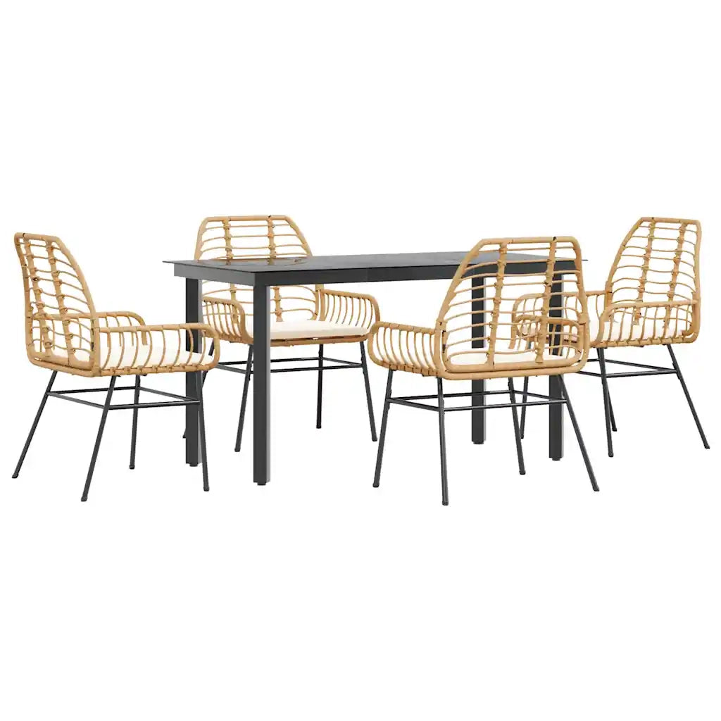 Set da Pranzo da Giardino 5pz con Cuscini Polyrattan Vetro 3334557