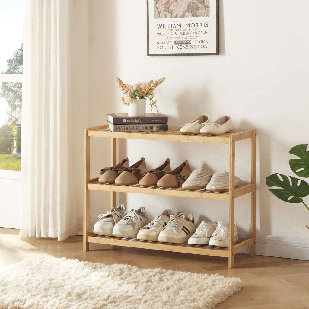 Scarpiera Dammfleth con 3 Ripiani 55 x 67,5 x 27 cm Bambù Naturale [en.casa]