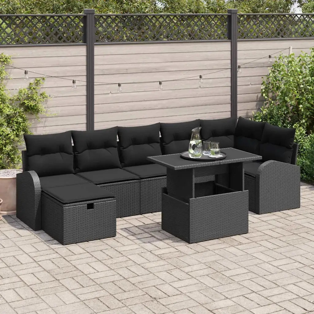 Set Divano da Giardino con cuscino 8 pcs Nero Poly Rattan 3361102