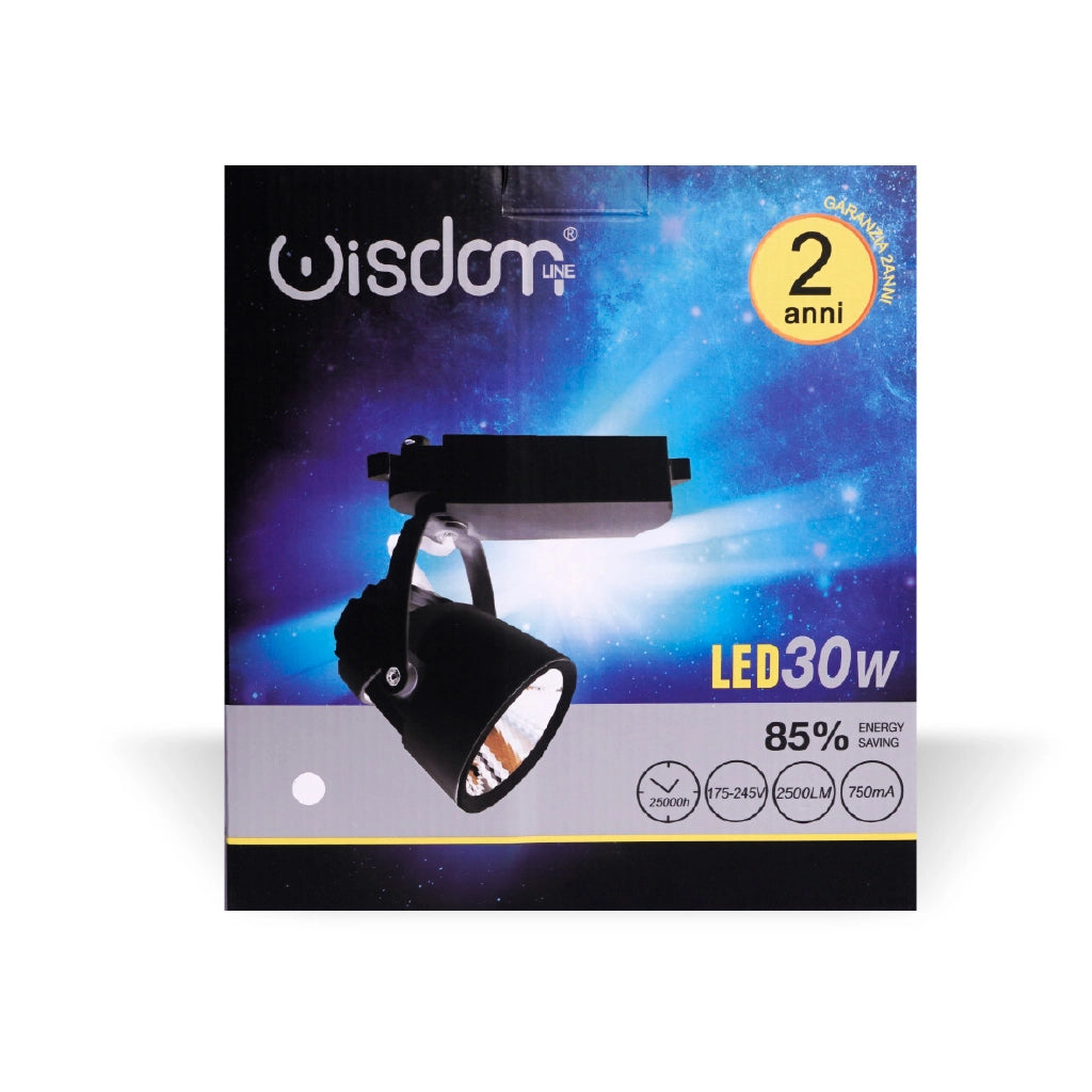 Faretto led da binario 30w bifase COB luce calda 3000k