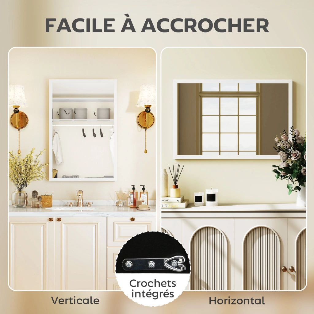 Specchio da Parete Rettangolare ¨C Minimal ¨C Legno Bianco 60x40 cm